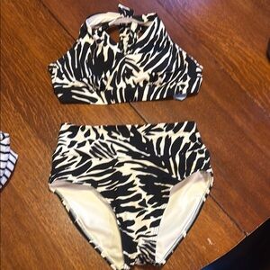 Lands' End Black and White Zebra Bikini